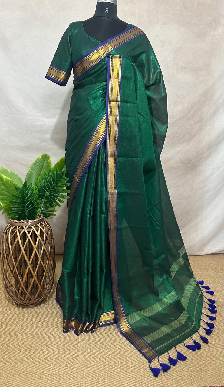 Handloom tissue cotton saree with stitched blouse