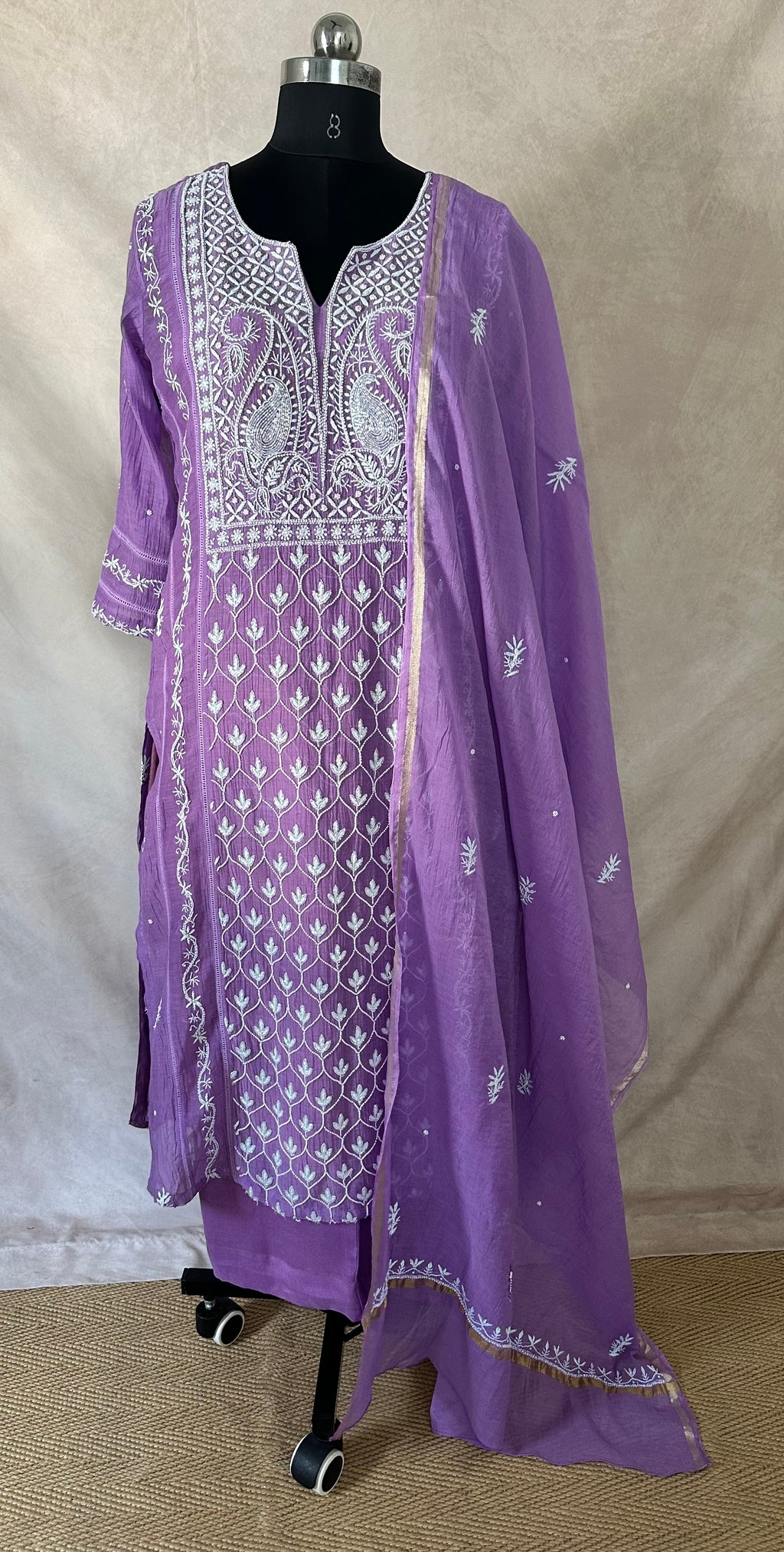 Designer Chikankari kurti with bottom and dupatta