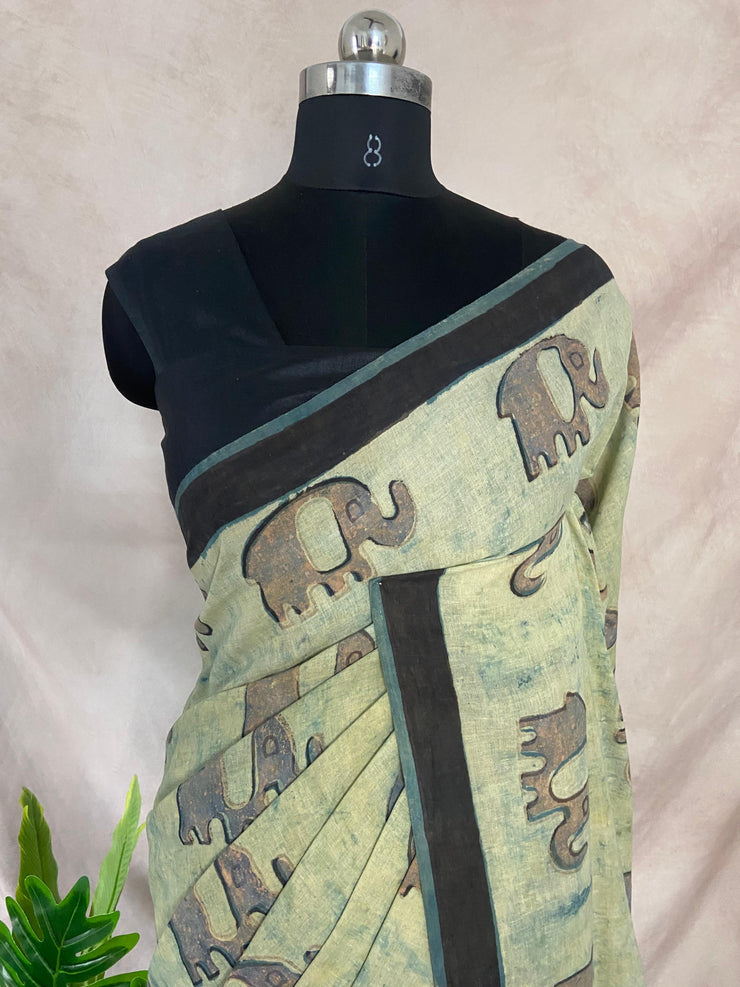 Vanaspati Ajrakh cotton sarees with hand block print with natural dye