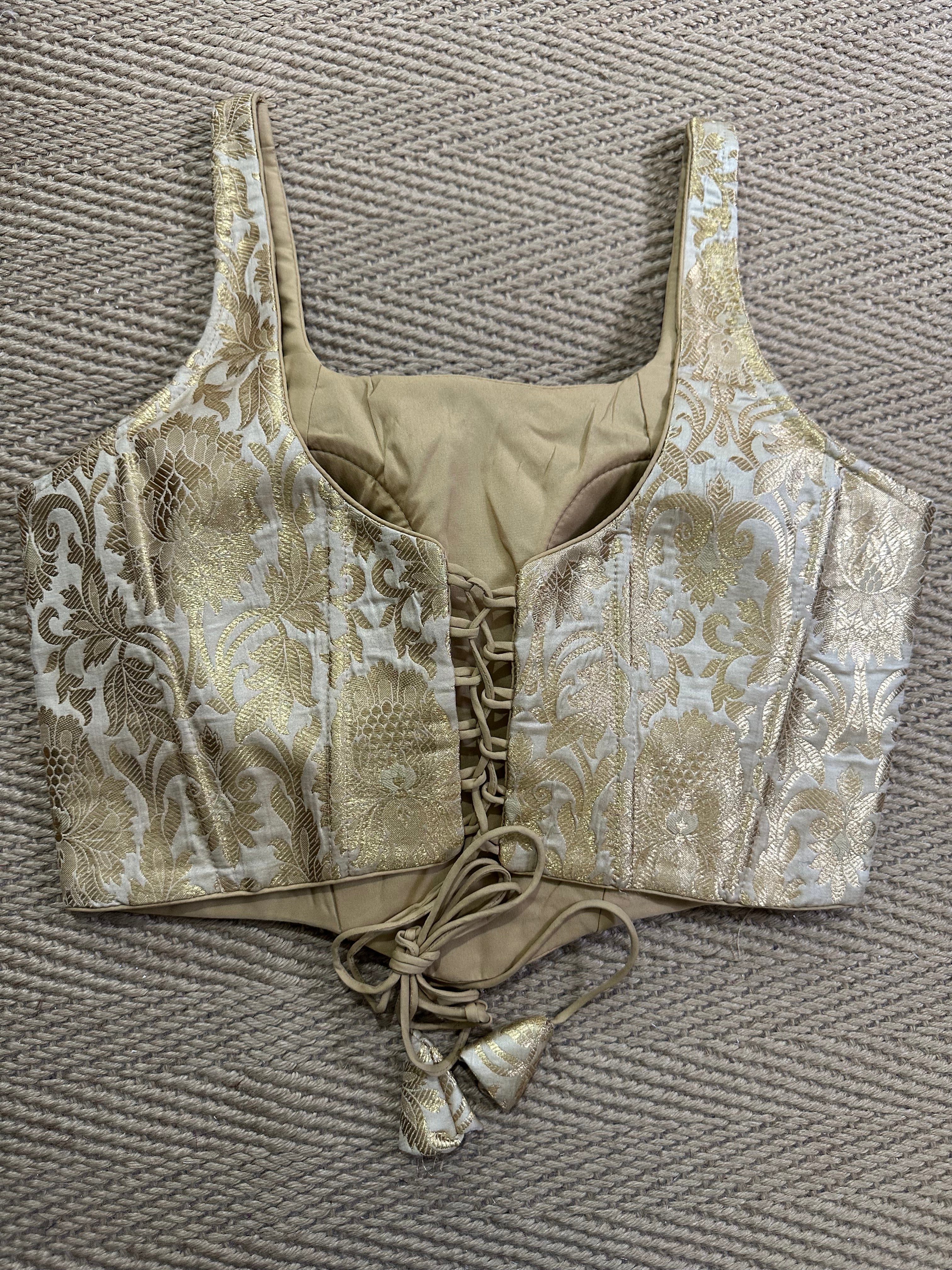 Gold banarsi brocade Corset with back tie (fits from 36 to 42)