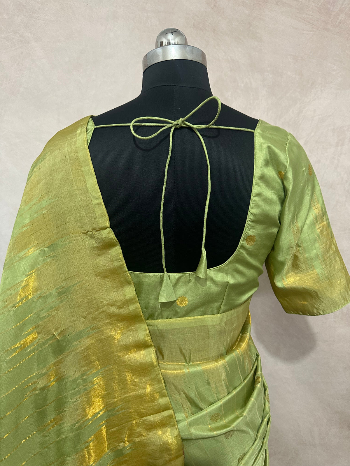 handloom pure silk pista green gadwal silk saree with stitched blouse