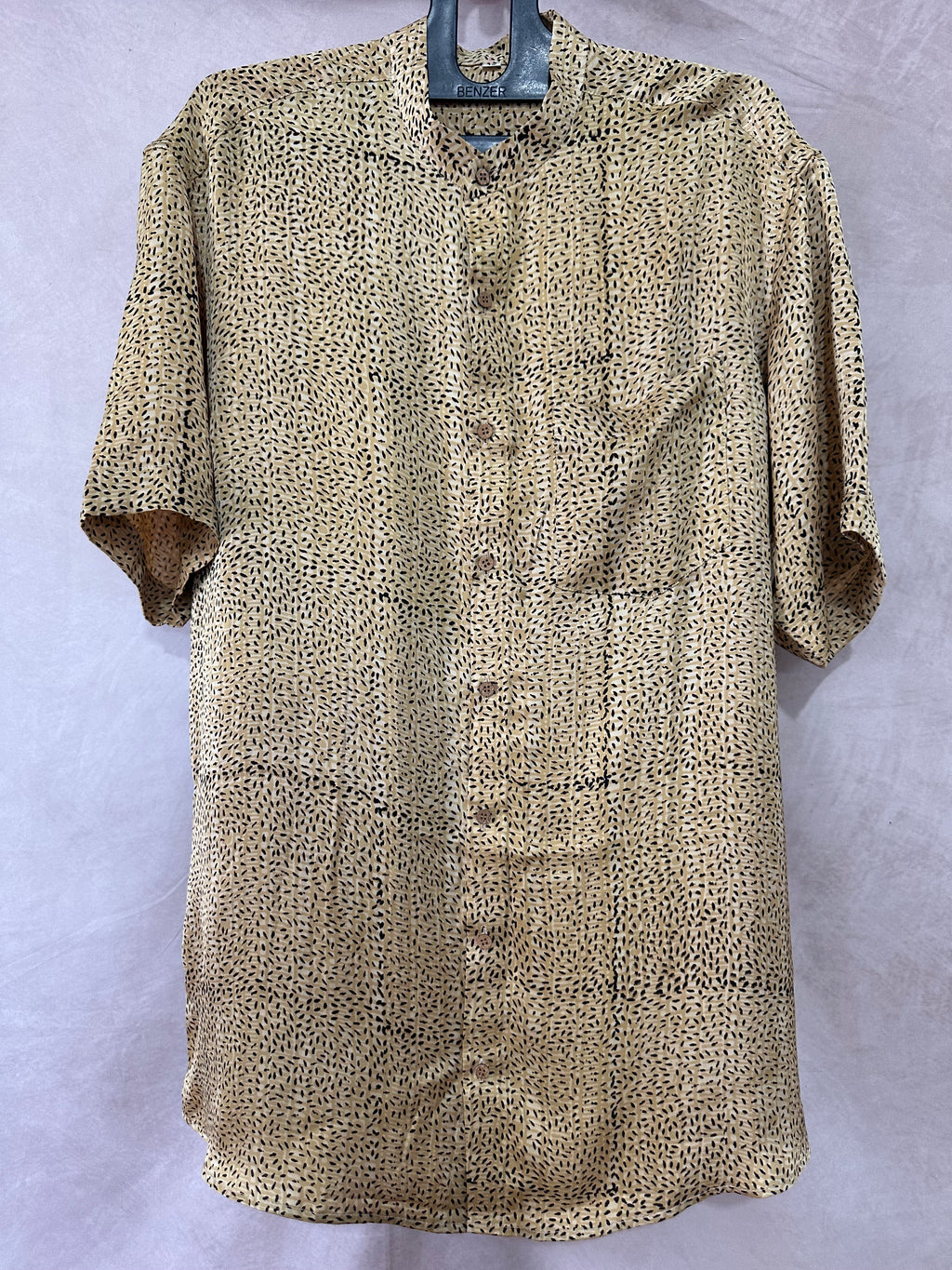 Ajrakh handblock printed Mandarin colar shirts in pure modal silk