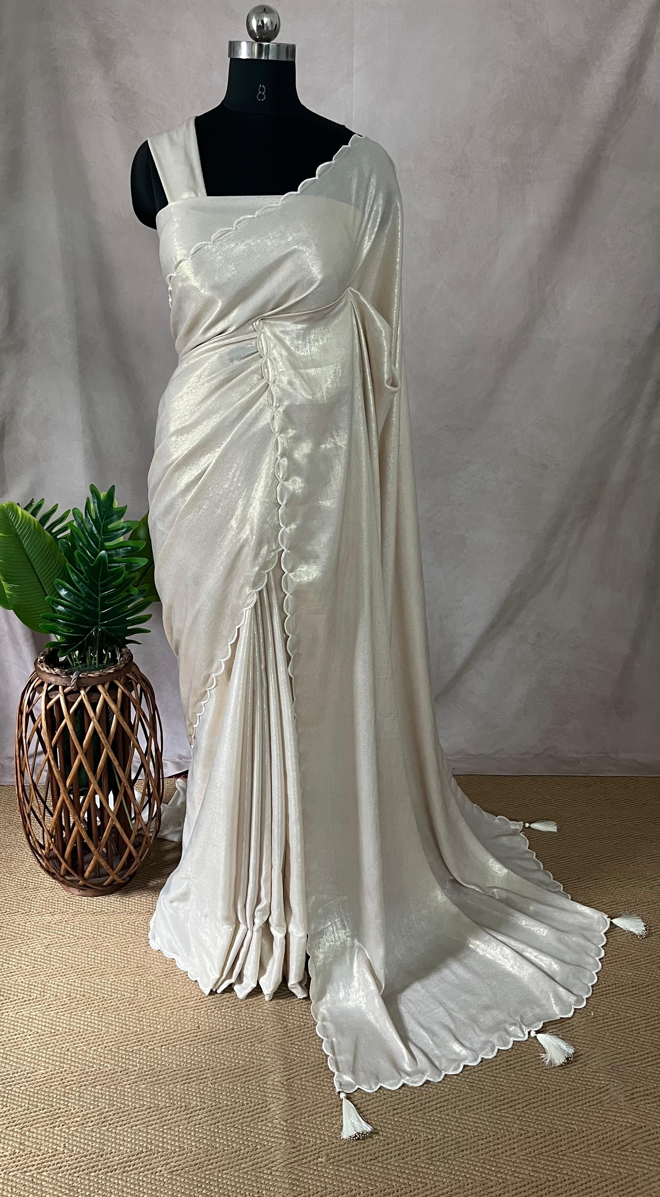 Shimmer crepe saree with scallop border, No BP