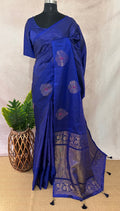 Blue pure Kanchivaram soft silk saree with stitched blouse