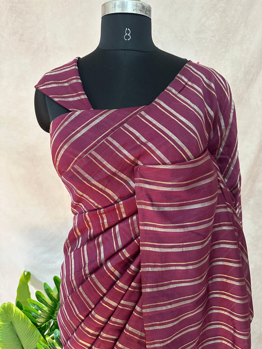 Chanderi tissue silk saree with stripe , No BP