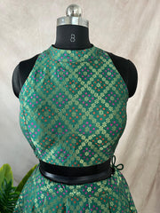 Green Banarsi skirt with crop top