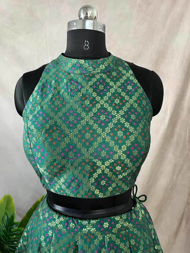 Green Banarsi skirt with crop top