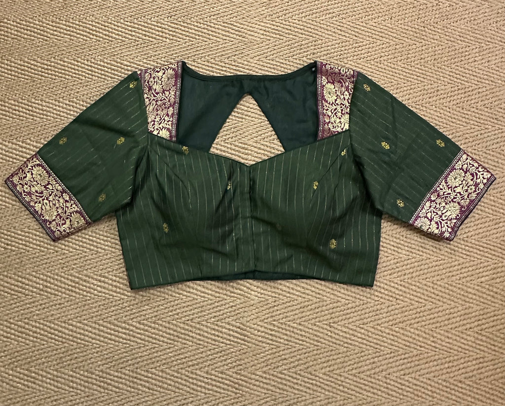 Green silk cotton blouse with  sleeves