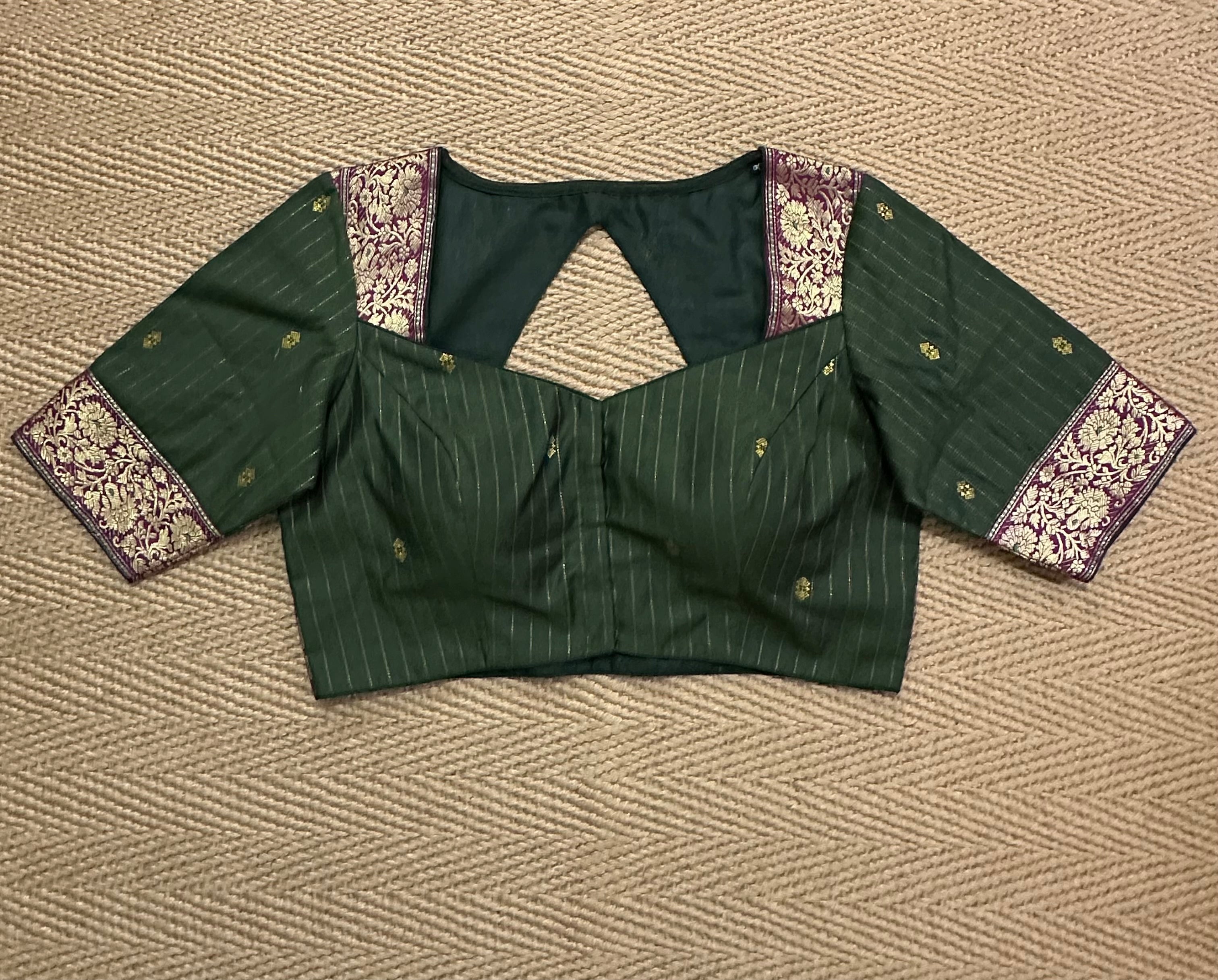 Green silk cotton blouse with  sleeves