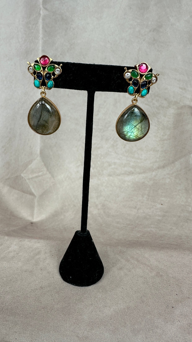 Semi precious gem stone and moissanite necklace