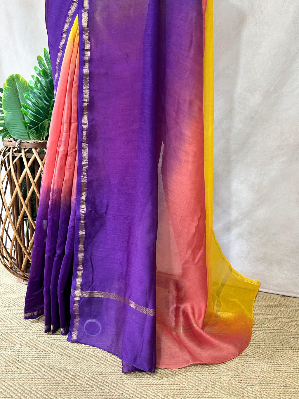Chanderi cotton silk multi shaded saree, with BP