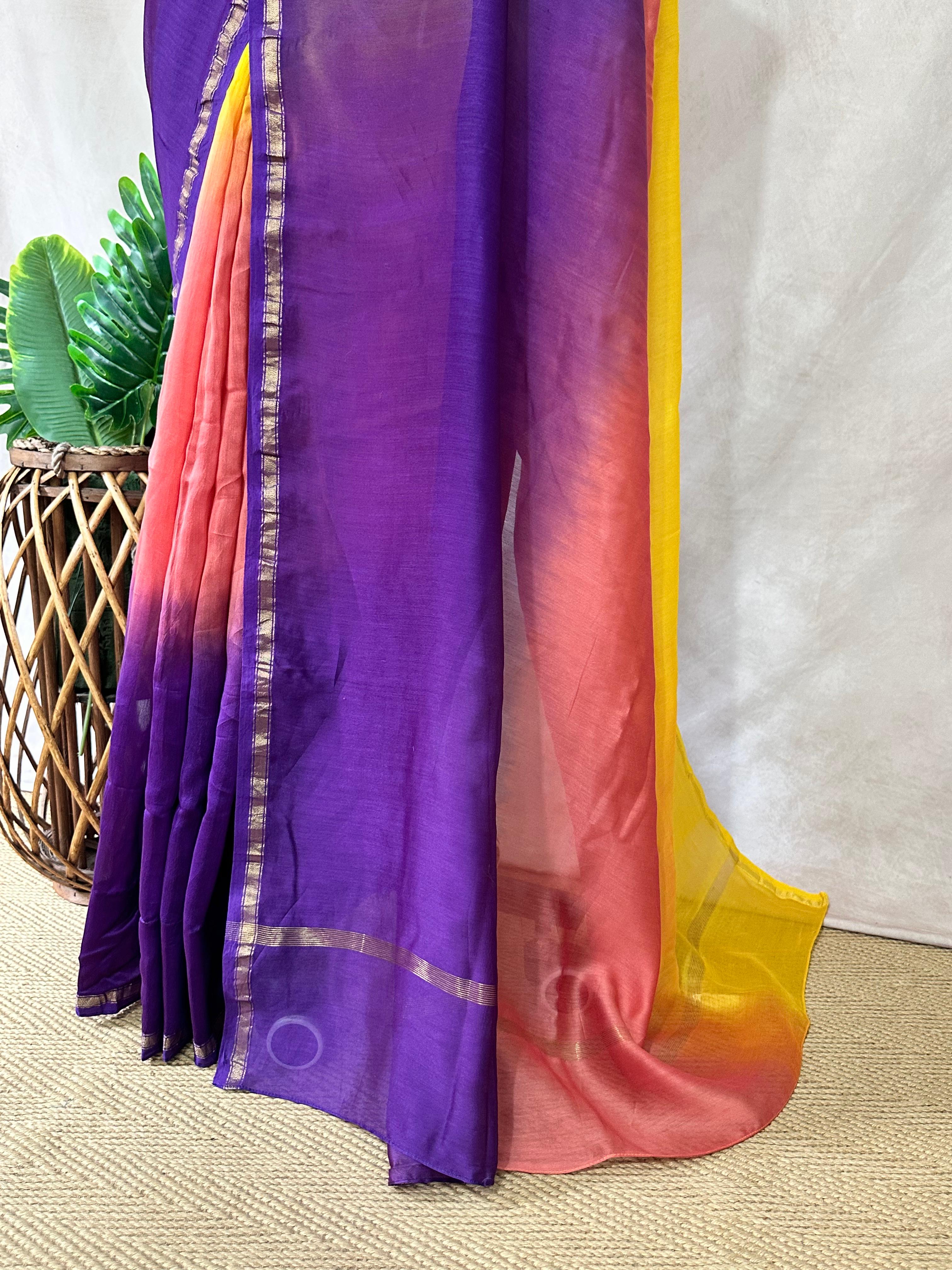 Chanderi cotton silk multi shaded saree, with BP