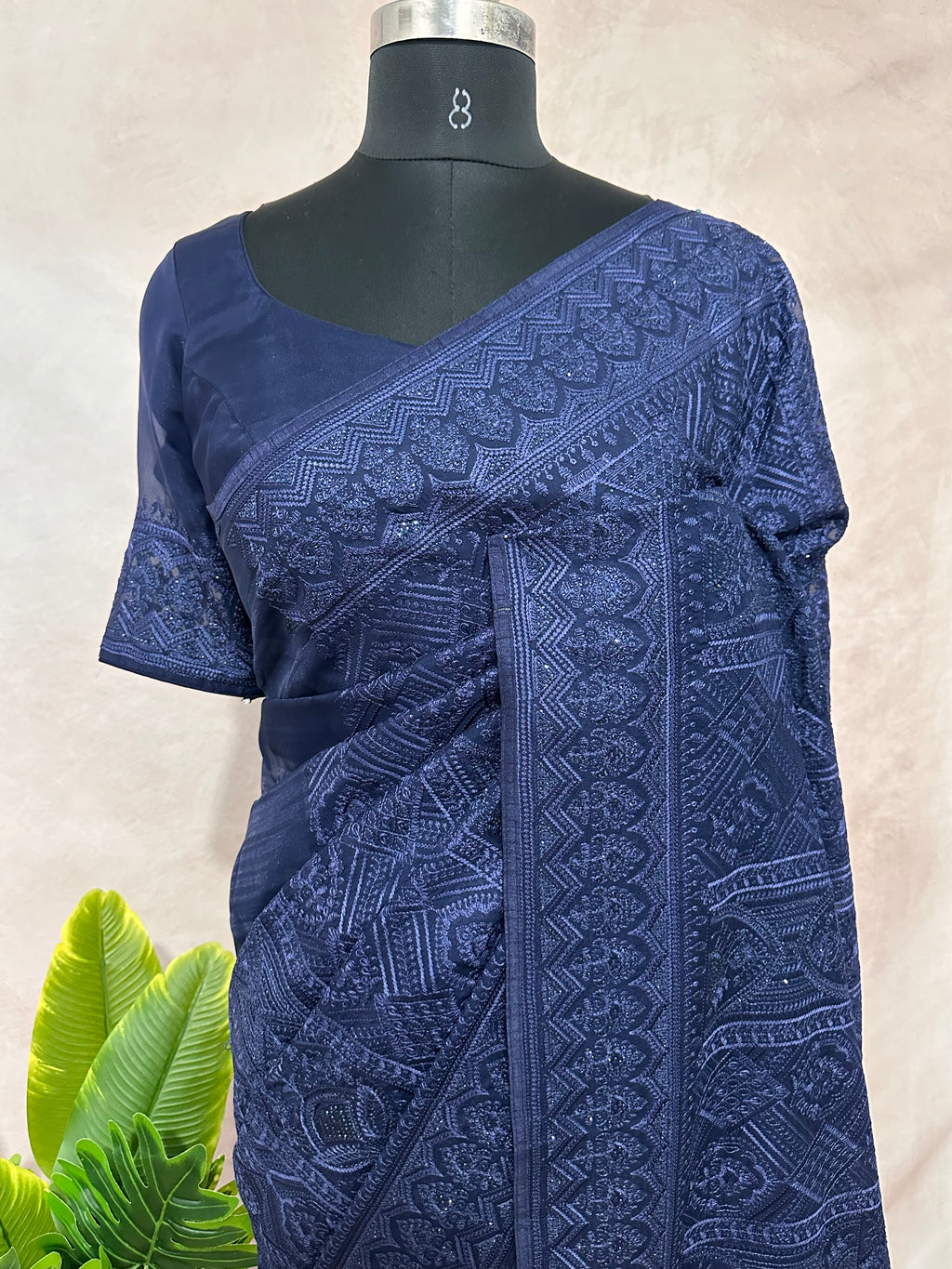 Organza chikankari saree with stitched blouse