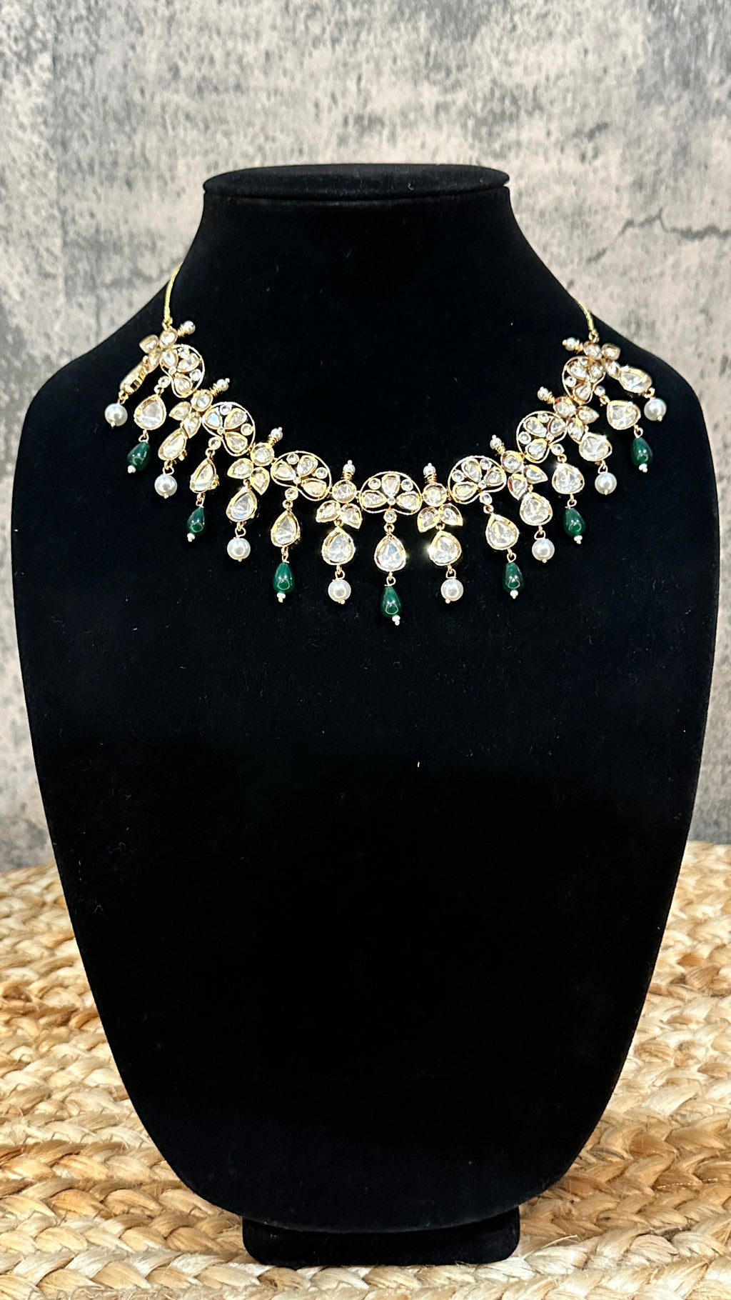 Moissanite necklace with green stone and earring