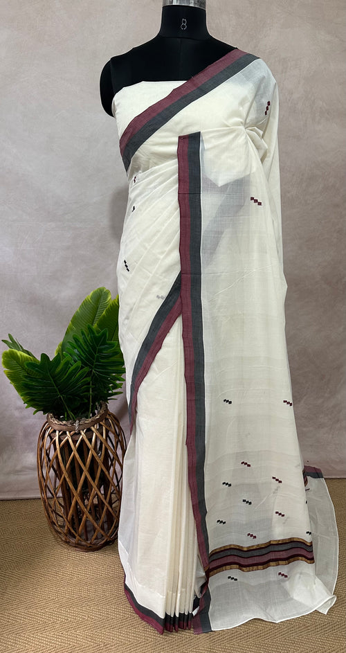 Balaramapuram handloom saree with black and maroon border