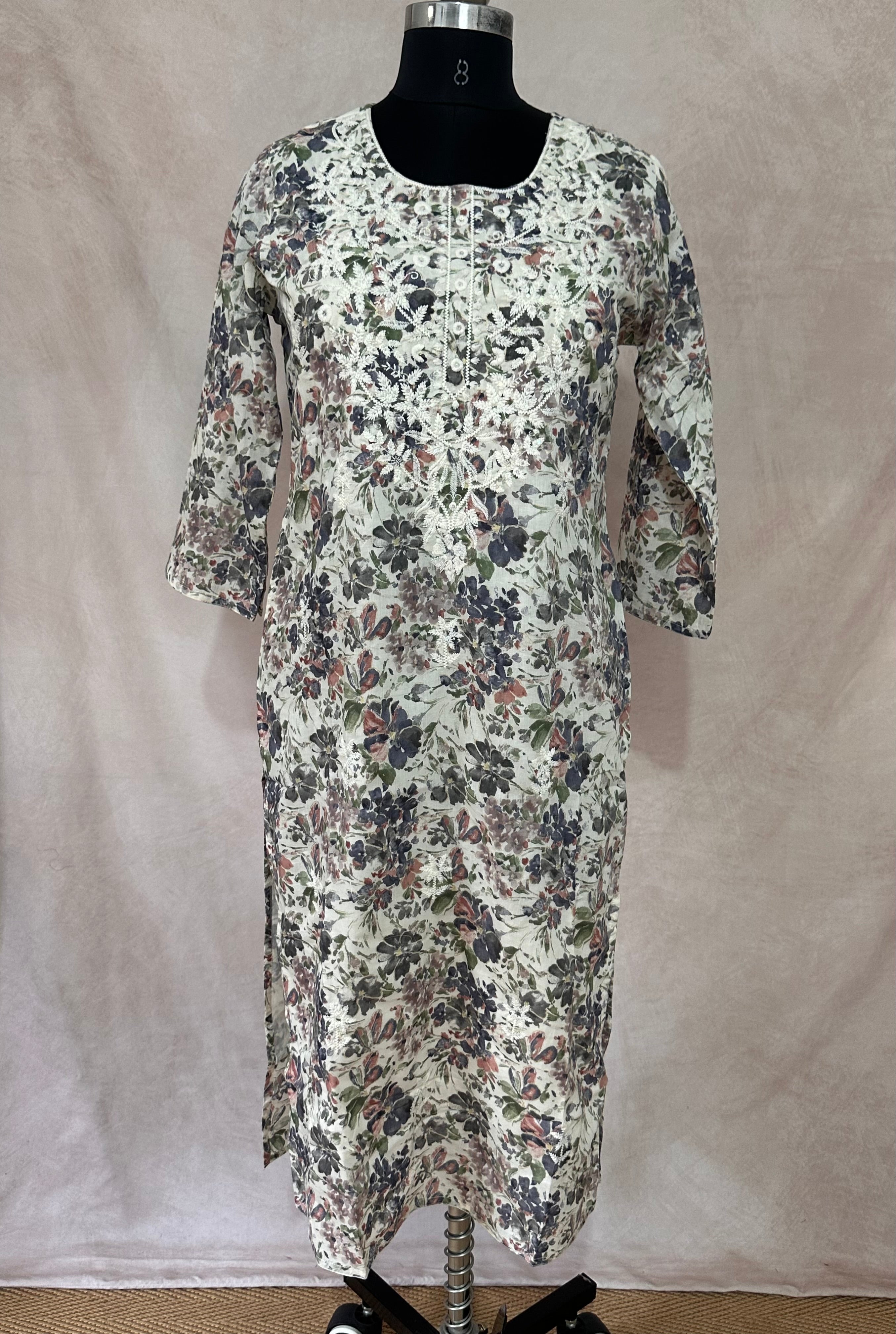 Cotton printed kurti with chikankari work