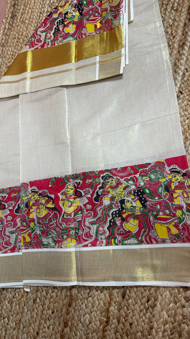 Set saree with digital printed mural art