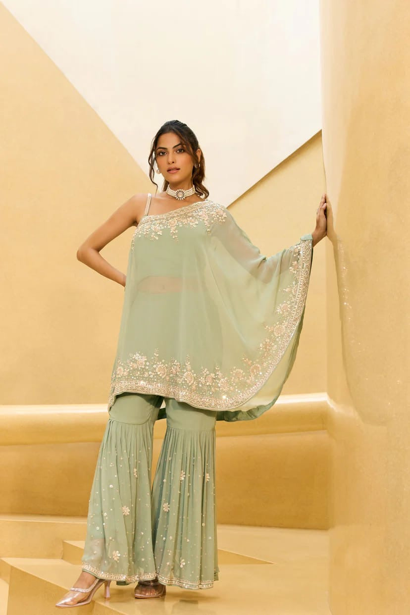 Light green Ghararah with off shoulder top