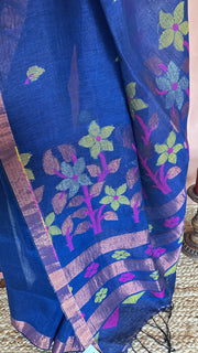 Handloom linen saree jamdani pallu