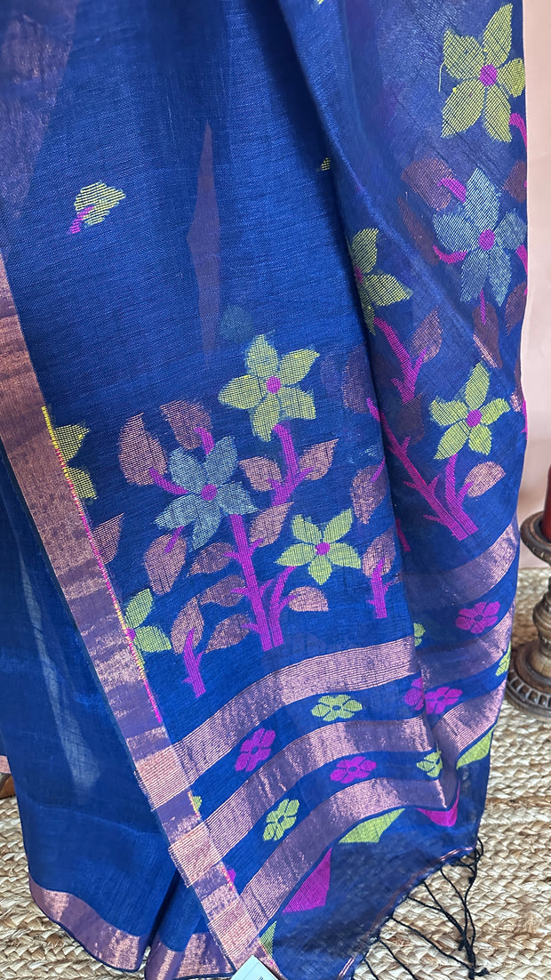 Handloom linen saree jamdani pallu