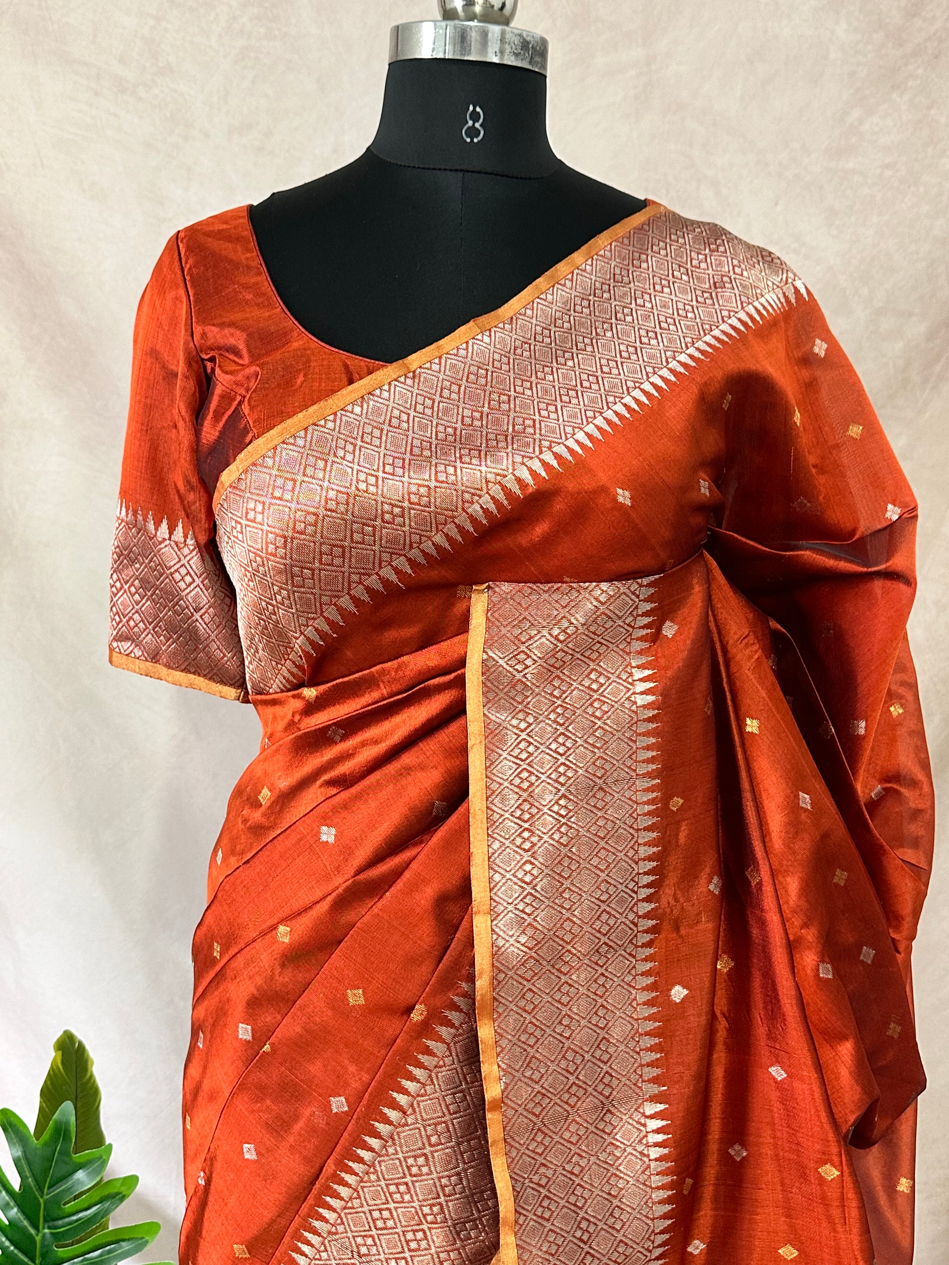 Chanderi katan handloom saree with stitched blouse
