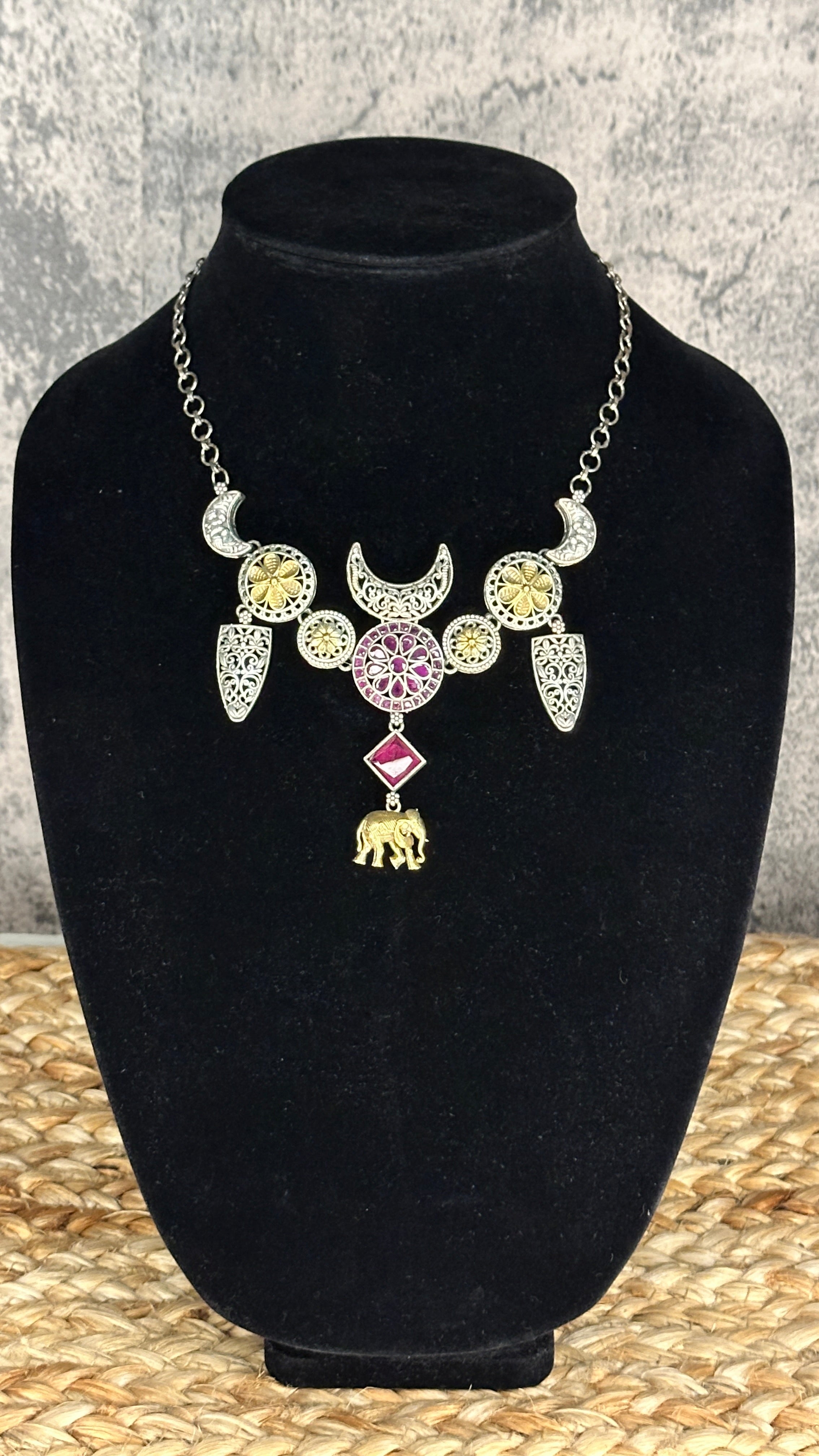 Dual tone necklace and earring
