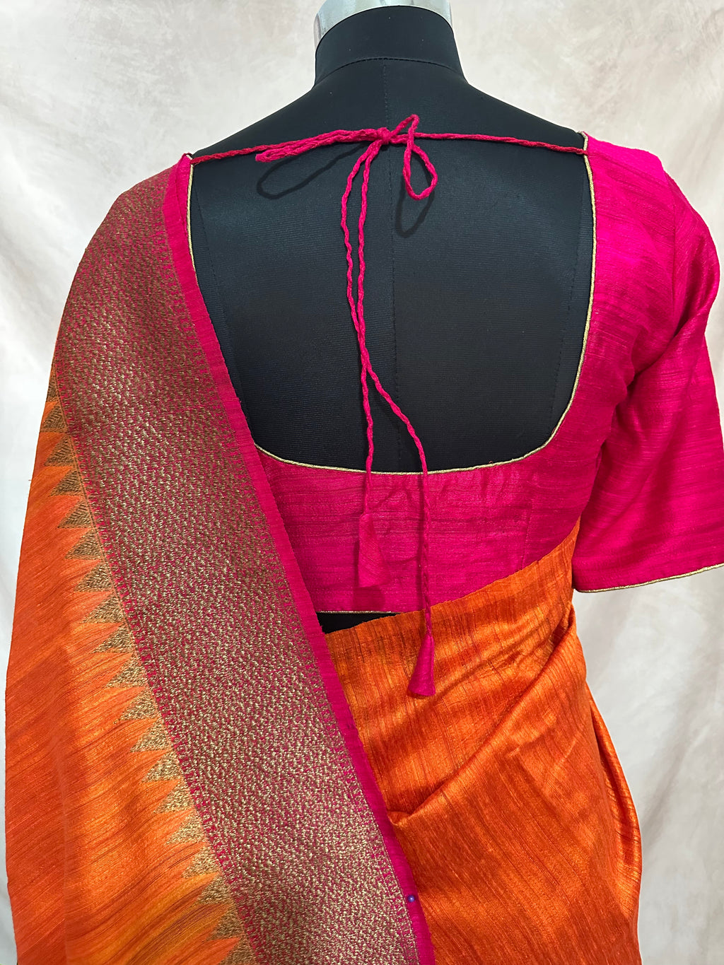 Pure raw silk saree with banarsi border saree with stitched blouse