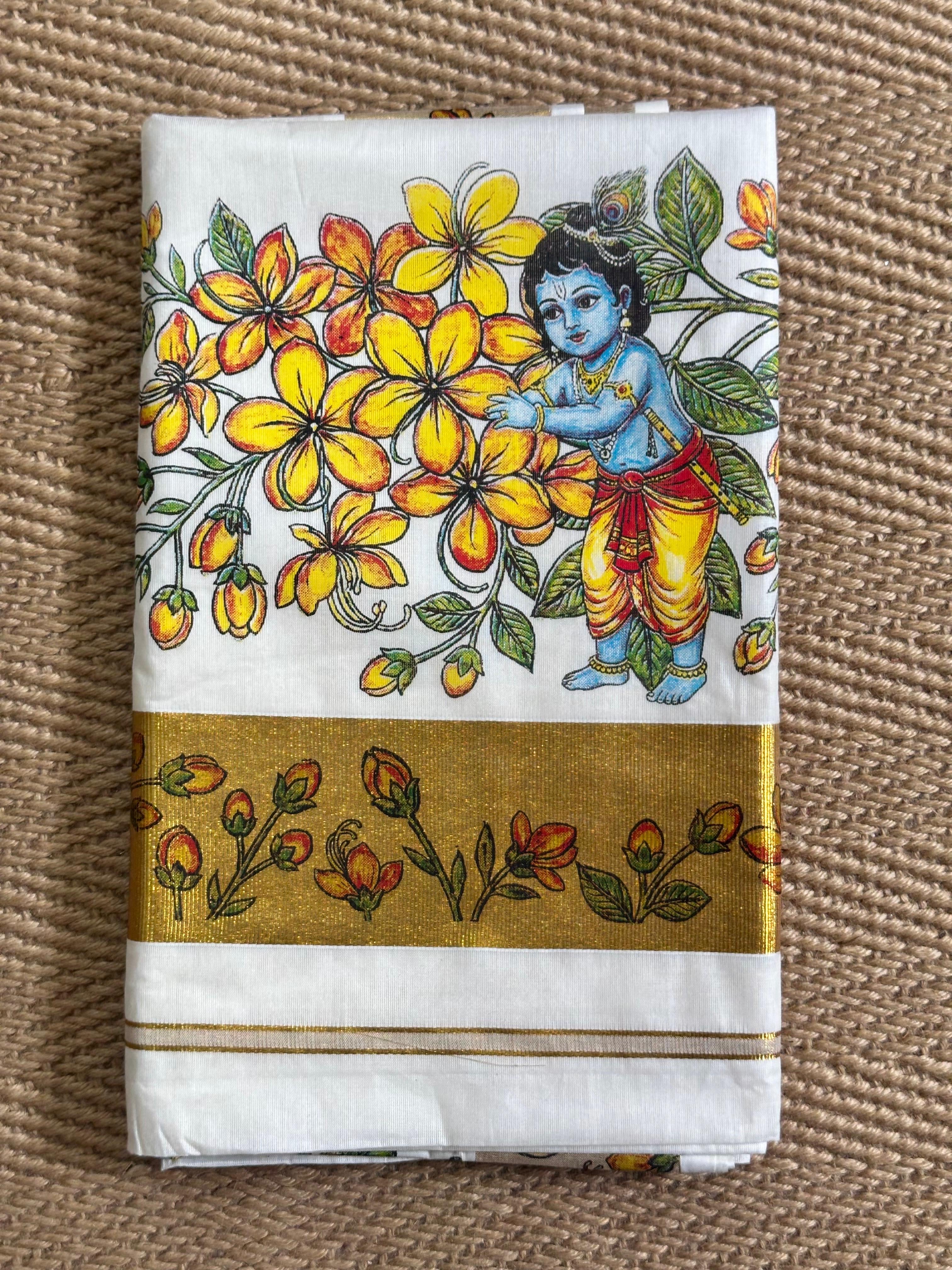 Tissue set saree with kanikonna digital print