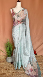 Light Blue Sequins designer saree, with BP