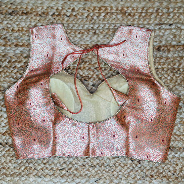 Peach banarsi brocade blouse