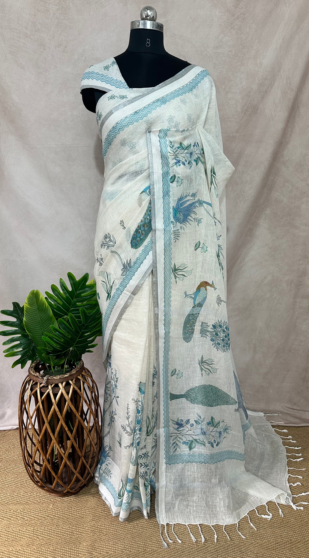 Linen digital Printed saree , with BP