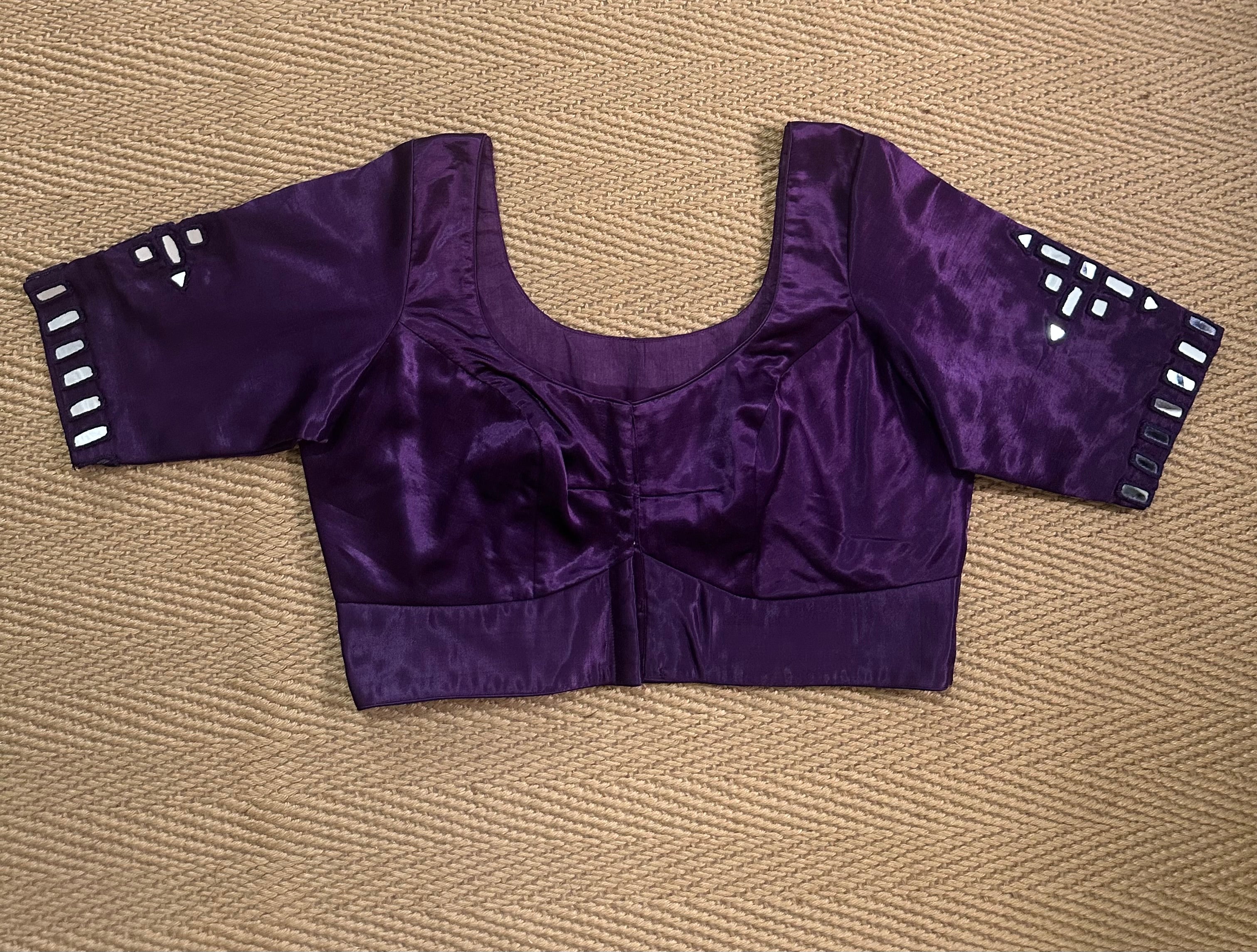 Purple modal silk blouse with mirror work