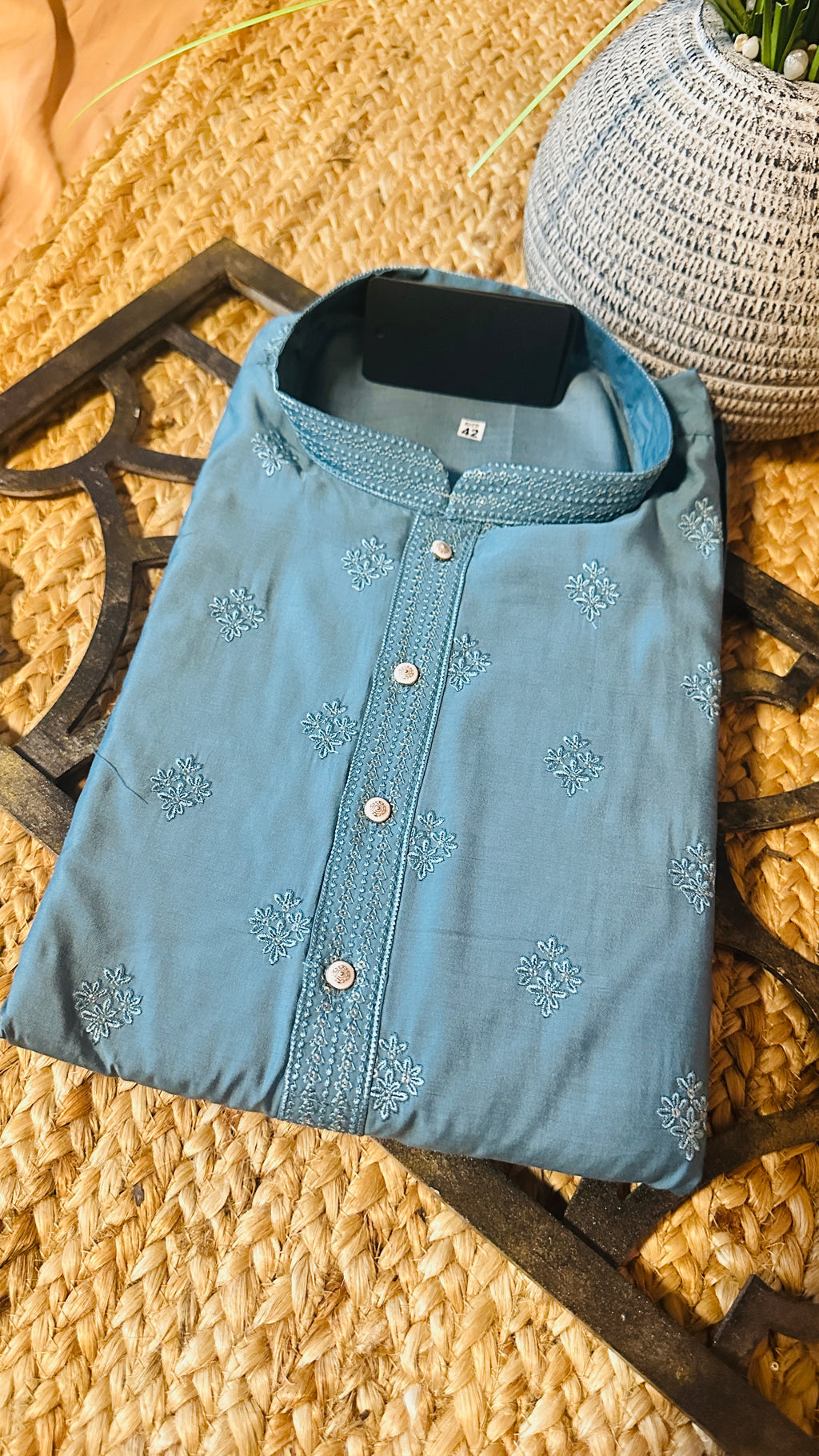 Pastel blue cotton silk kurta