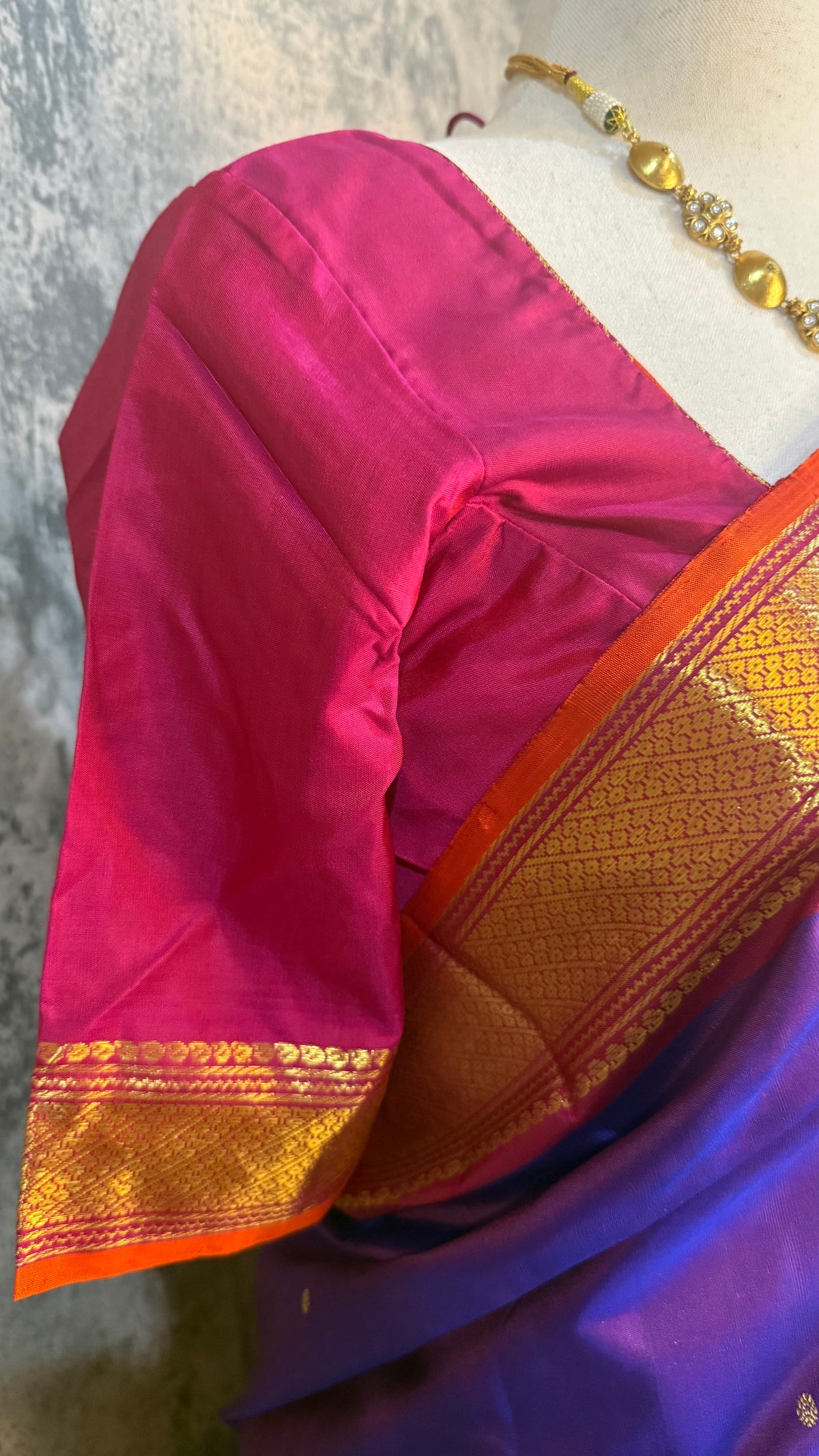 Handloom Purple kanchivaram pure silk saree with Orange border