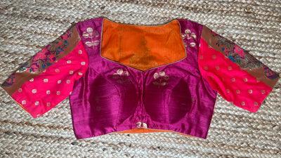 Pink paithani patch work blouse