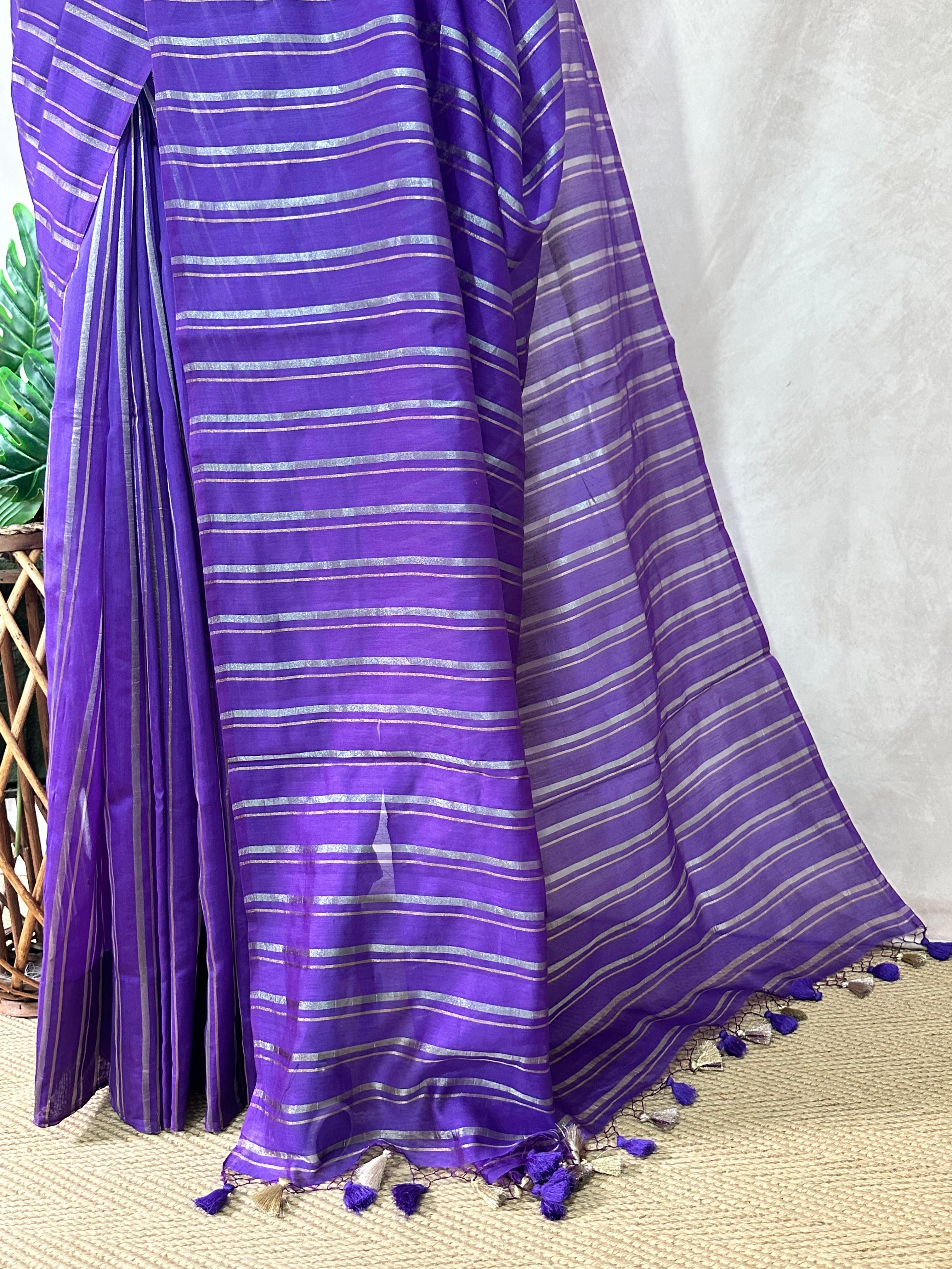 Chanderi tissue silk saree with stripe , No BP