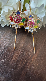 Multi color kundan stone ear pin/cuff