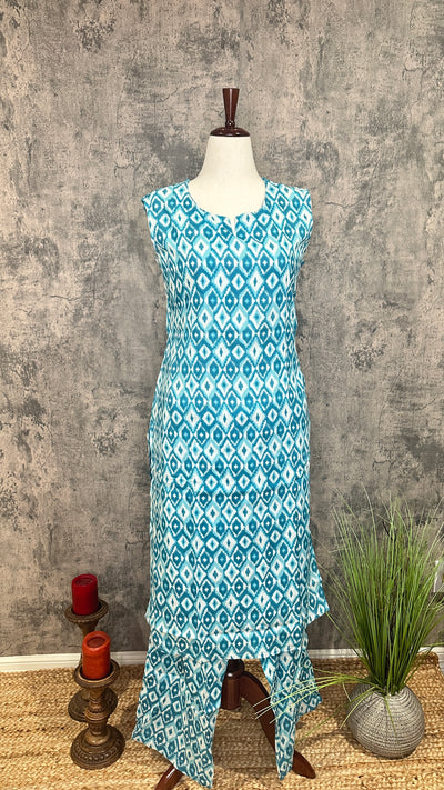 Light blue ikkat print cotton cord set