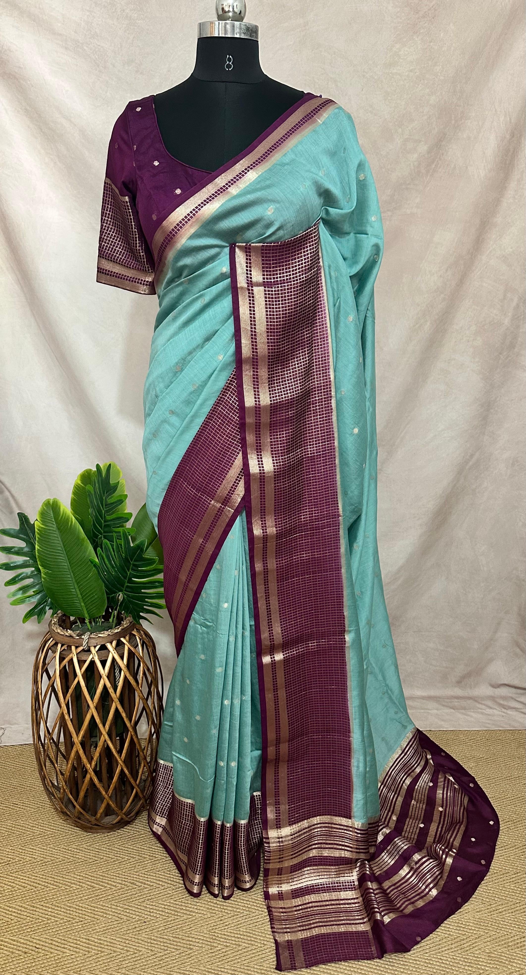 Semi mysore silk saree with stitched blouse