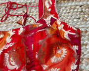 Red and orange brocade banarsi sleeveless blouse