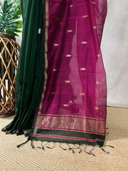 Pure Green Maheshwari silk saree with stitched blouse