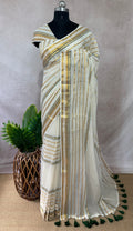 Green and gold line 120 mulcotton saree