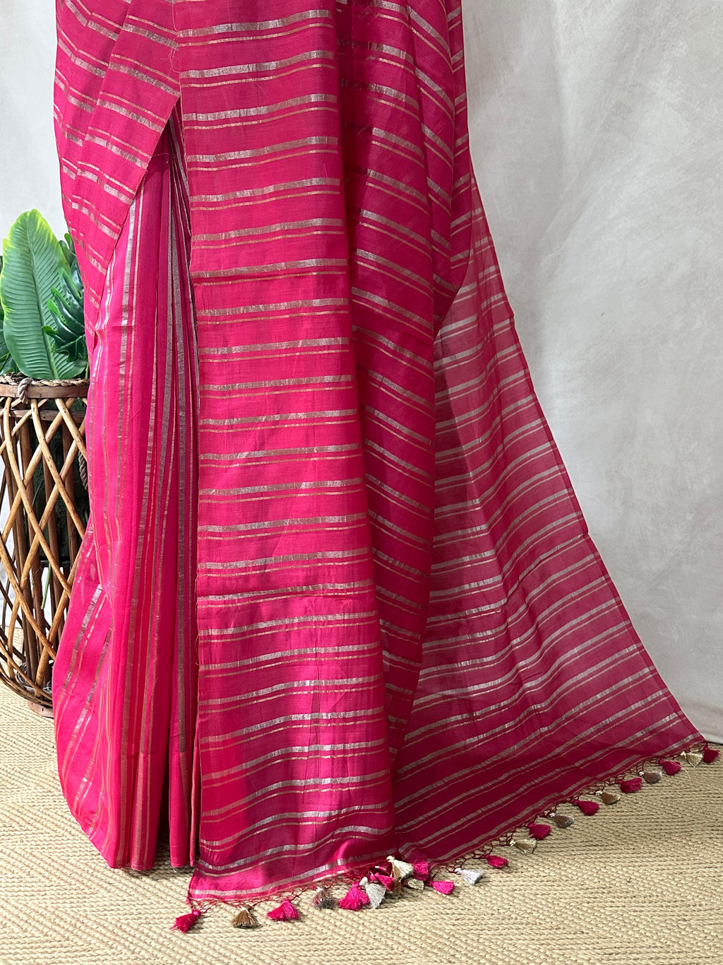 Chanderi tissue silk saree with stripe , No BP