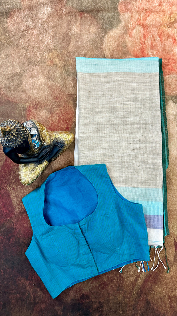 Offwhite cotton saree, with no