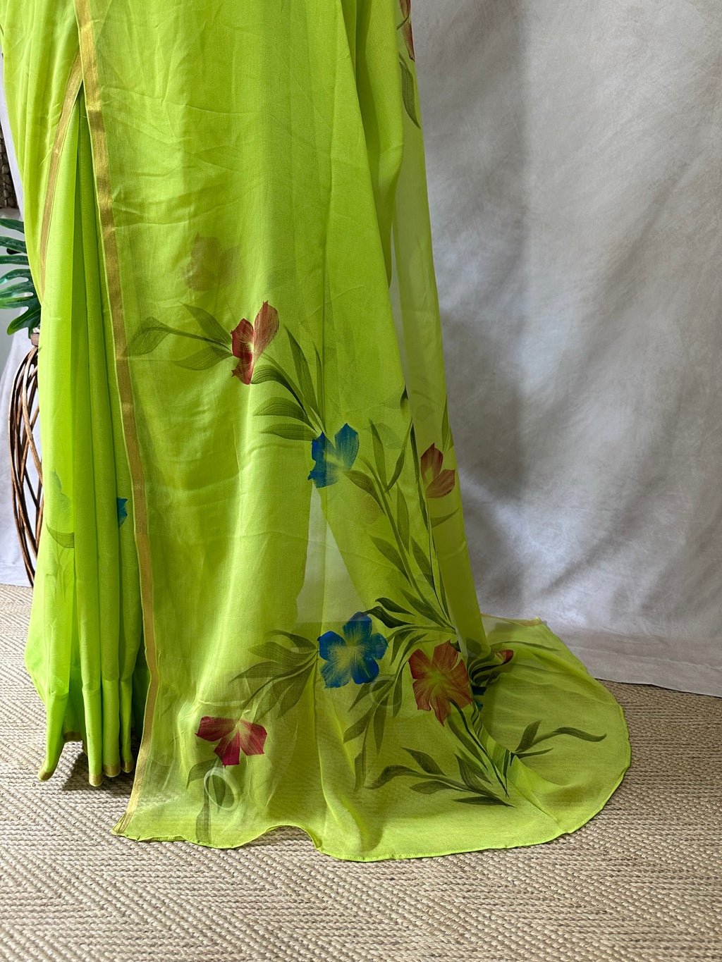 Premium hand painted Pure Chiffon saree , with BP