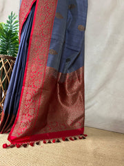 Pure silk Tussar Banarsi saree with stitched blouse
