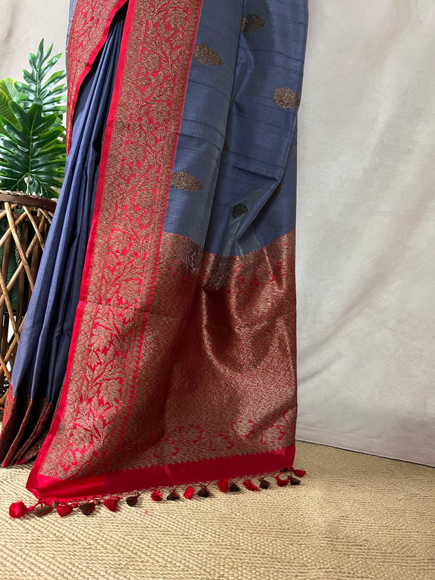 Pure silk Tussar Banarsi saree with stitched blouse