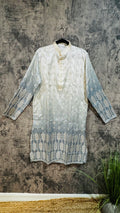 Ombre grey and off white cotton silk kurta with mirror work
