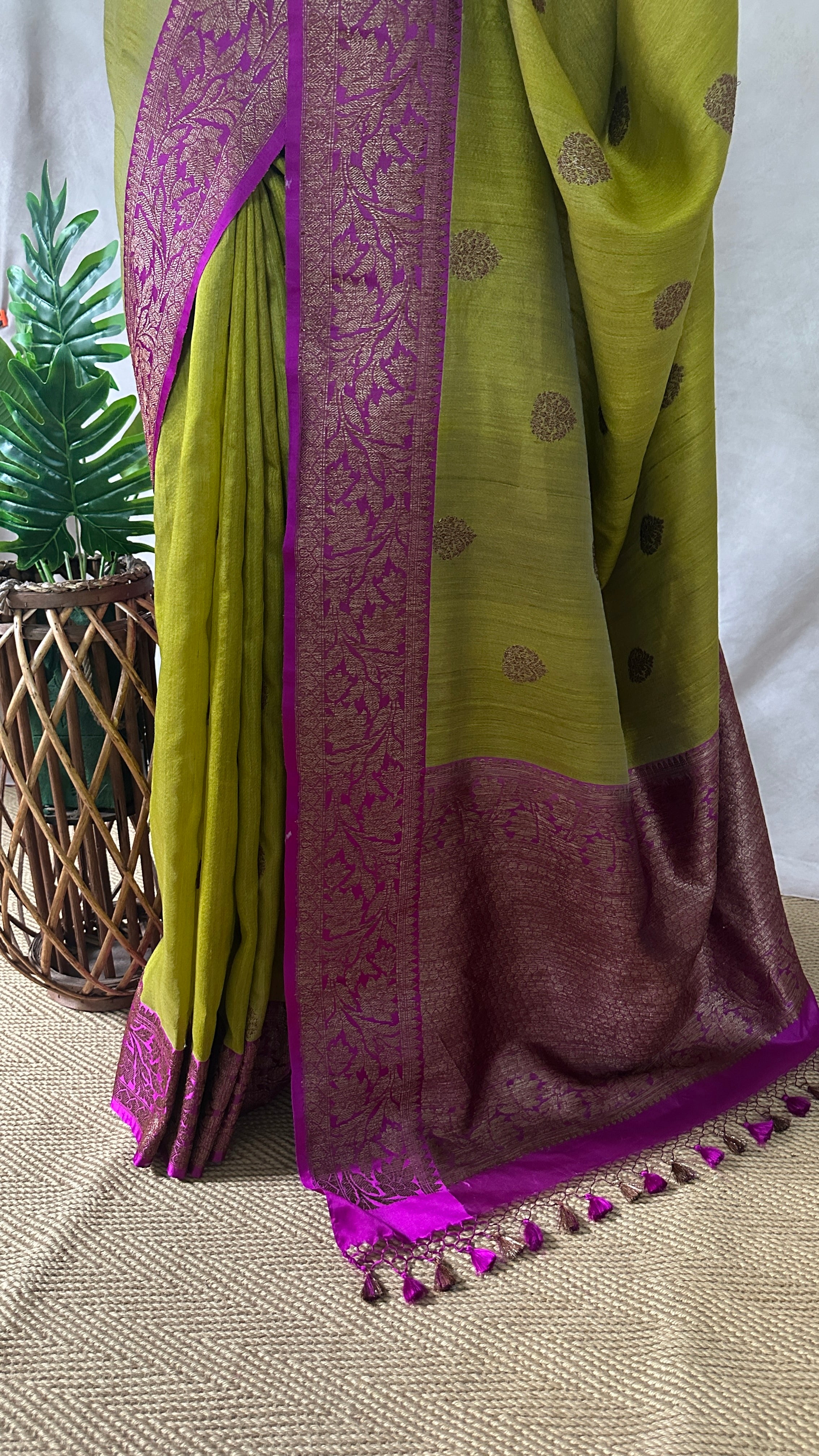 Pure silk Tussar Banarsi saree with stitched blouse
