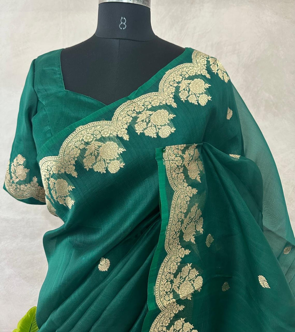 Kora banarsi silk saree with stitched blouse and underskirt